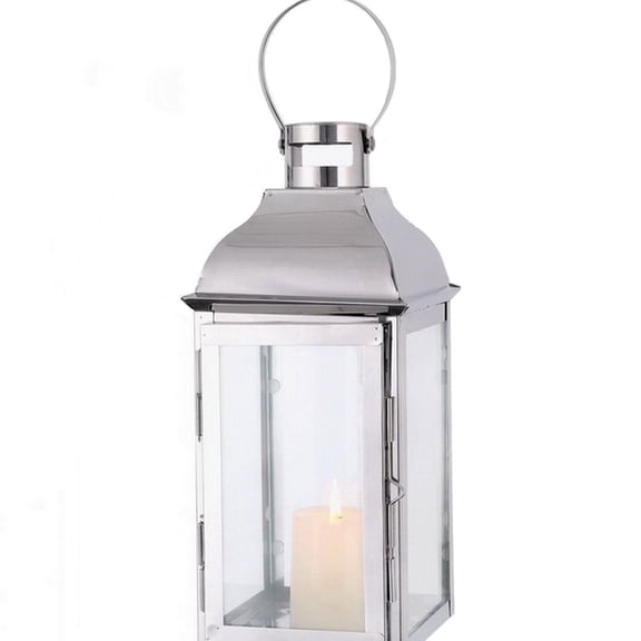 Decorative Medium Stainless Steel Candle Lanterns with Tempered Glass (Silver)