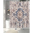 thumbnail image 3 of Split Shower Curtain for Transfer Bench, Blue Boho Vintage Fabric Shower Curtains for Bathroom, Southwestern Ethnic Mexican Flowers Tub Sliding Transfer Bench Waterproof Bath Curtains 72"x78", 3 of 9