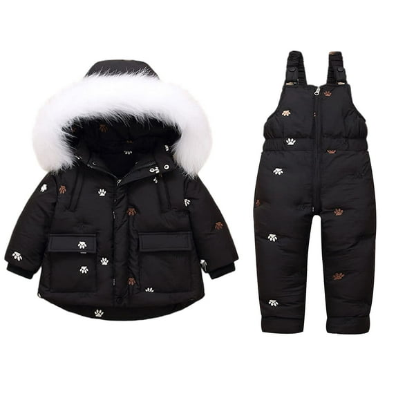 Kids Toddler Winter Snowsuit,2pcs Hooded Down Jacket Set with Snow Bib Pants Boys Girls Windproof Lightweight Ski Suit for 2-5 Years