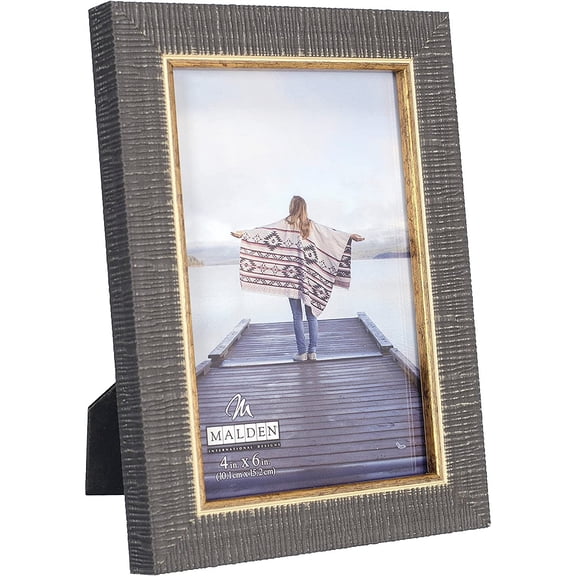 TEXTURED DARK GREY with gold inner trim 4x6 frame - 4x6