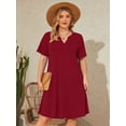 thumbnail image 2 of SHOWMALL Women's Plus Casual Dresses V Neck Short Beach Summer Sundress with Pockets Burgundy 4X, 2 of 10