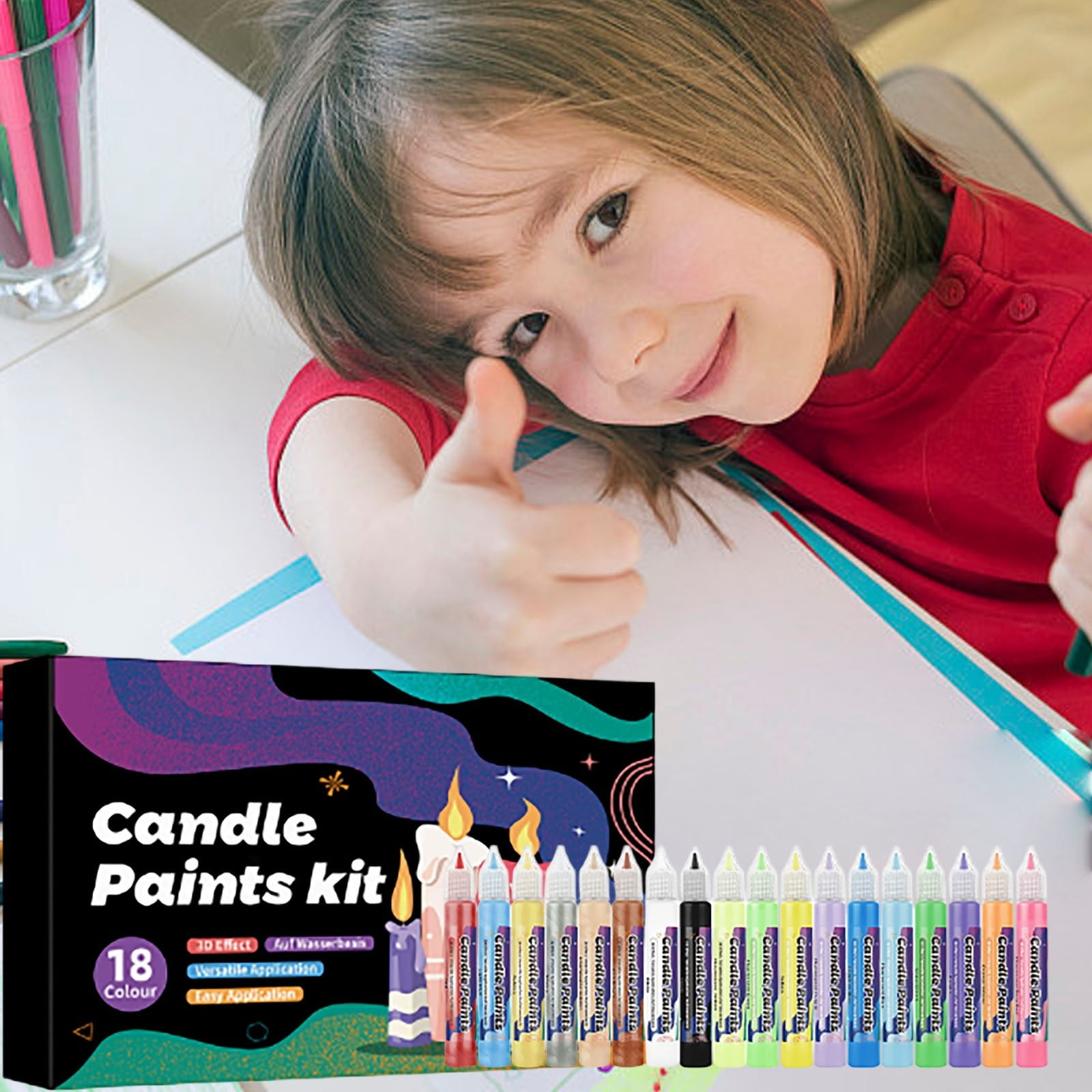 Candle Paints Kit Candle Painting For Kids DIY Craft Art Washable With Outliner Pen Create Your Own Stained Glass Window(270ml)