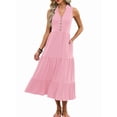 thumbnail image 2 of Womens Summer Maxi Dresses Flowy V Neck Sleeveless Swing Casual Beach Sundress with Pockets Pink S, 2 of 9