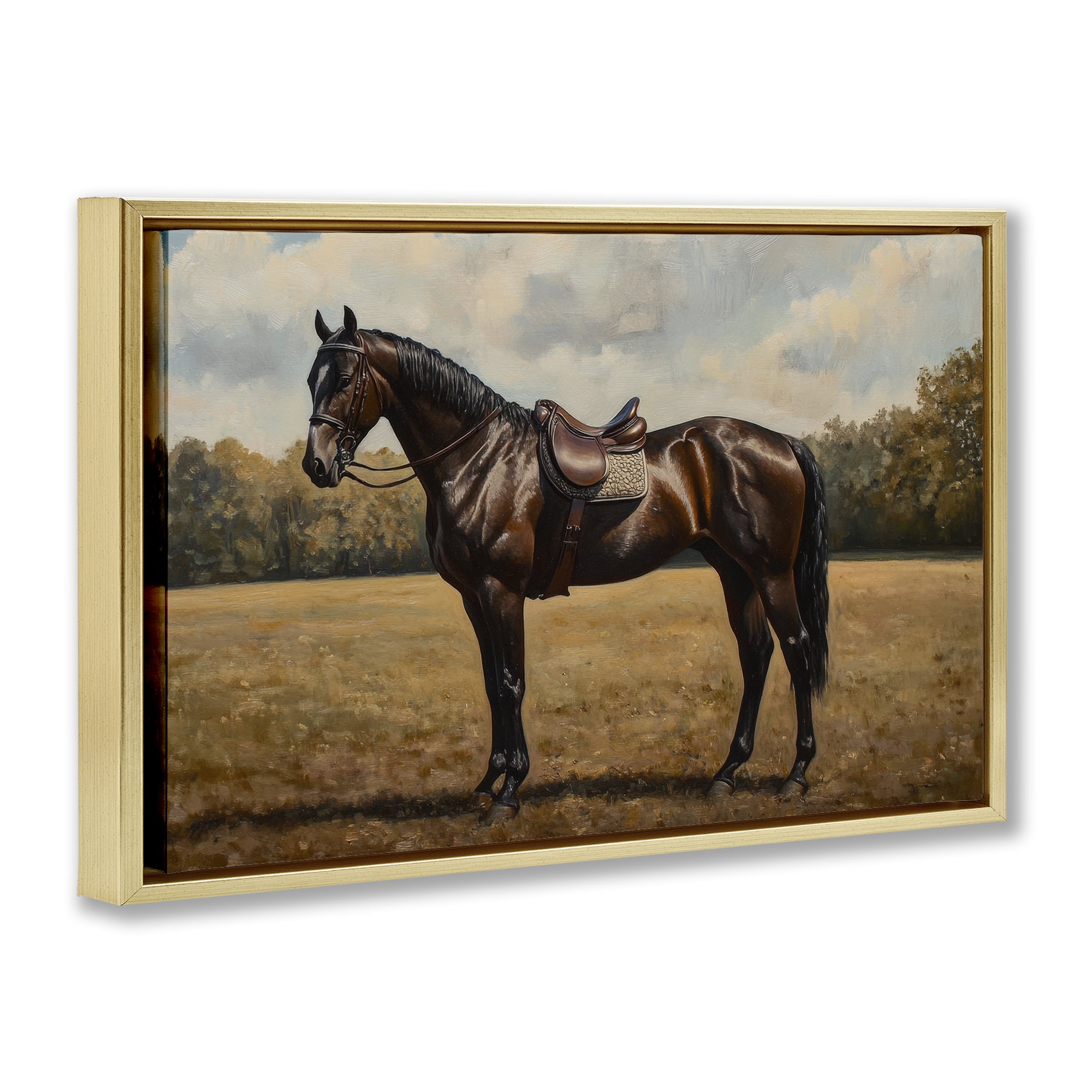 Stupell Industries Dark Brown Pony Portrait Gold Framed Floater Canvas Wall Art, design by Petal Prints Design