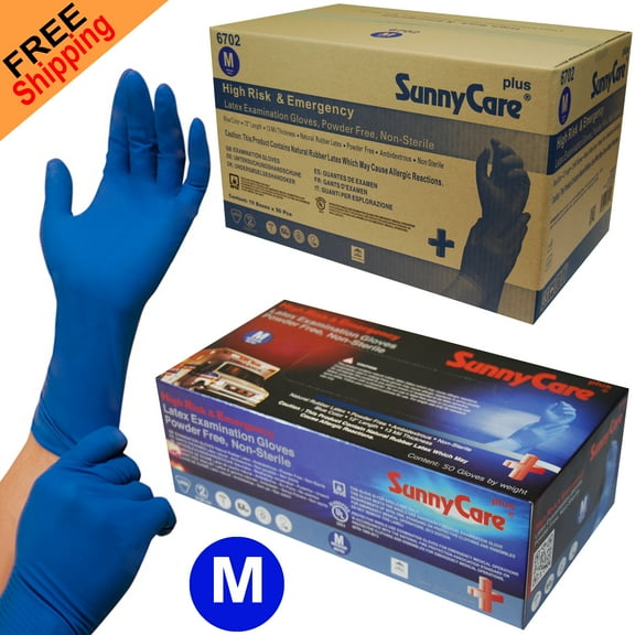 #6702 SunnyCare 500 Powder-Free 13mil NFPA High-risk & Emergency Latex Exam Gloves Size: Medium