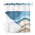 thumbnail image 4 of No Hook Shower Curtain Set with Snap in Liner, Abstract Water Ripple Ocean Art Waterproof Bathroom Curtain with See Through Top Window, Blue Khaki Gradient Stripe Double Shower Curtains for Bathtub, 4 of 9