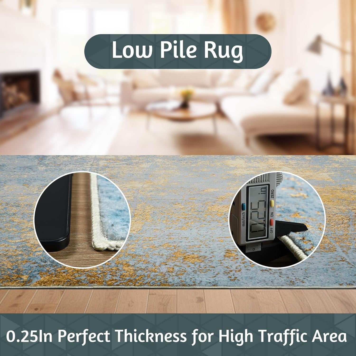 Lochas Abstract Area Rug Soft Modern Rugs for Living Room Bedroom Home Decor Indoor Carpet,4'x6',Blue/Gold