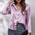 thumbnail image 6 of Women's Satin Button-Down Long Sleeve V-Neck Loose Fit Work Casual Fall Blouse, 6 of 6