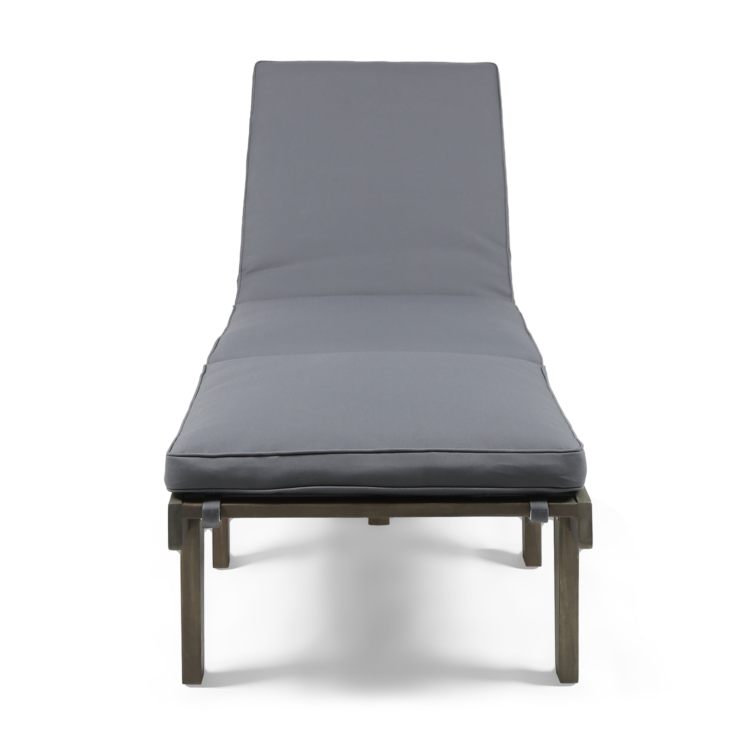 Outdoor Cushioned Wood Frame Chaise Lounge, Comfort Poolside Recliner for Patio Garden, Grey