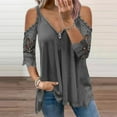 thumbnail image 2 of Summer Tops for Women Mgmyaa Women Blouses Tops Plus Size V-Neck 1/2 Sleeve Tops Lace Half Sleeve Zipper Hollow Out Blouse Tops Fashion Solid Color Fit Casual Tees, Shirts, 2 of 7