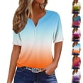 thumbnail image 5 of qucoqpe Womens Summer Tops Fashion Casual Button V ‌Neck ‌Short Sleeve Blouses Trendy Loose Fit Gradient Color Shirts, 5 of 6