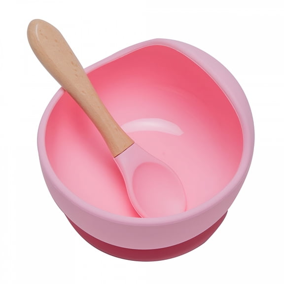 ACDANC Baby Feeding Set Food Toddler Bowl&Spoon Anti-Slip Feeding Suction Bowl BPA-Free Pink