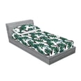 thumbnail image 2 of Tropical Fitted Sheet & Pillow Sham Set, Triangles with Monstera Leaves Geometric Exotic Art on Plain Back, Decorative Printed 2 Piece Bedding Decor, Twin, Laurel Green and Dark Grey, by Ambesonne, 2 of 2