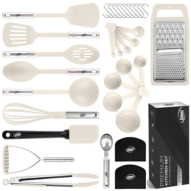 Kitchen Utensils Set 35 PCS Cooking Utensils Set, Nonstick and Heat Resistant Nylon Stainless Steel Silicone Spatula Set - Kitchen Gadgets Home Essentials Kitchen Accessories, Apartment Must Haves