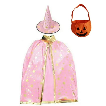 

Poseidon Adjustable Halloween Cape Pentagram Printing with Wizard Hat Hand Bag Comfortable Breathable Costume