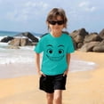 thumbnail image 4 of Blusas y camisas de manga corta con cuello redondo para niños y niñas, color liso, con estampado de expresión linda, manga corta, holgadas y cómodas, blusa para niña, 4 of 6