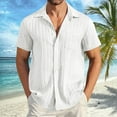 thumbnail image 2 of LIUJUNSHOP Men's Short Sleeve Summer Casual Shirt Solid Striped Tropical Beach Holiday Top White L, 2 of 5