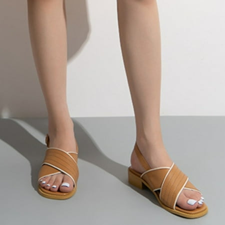 

Cathalem Round Toe Heeled Sandals Leather Effect Low Heel Lady Sandals With Buckle Sandals Women Size 39 Brown 7.50