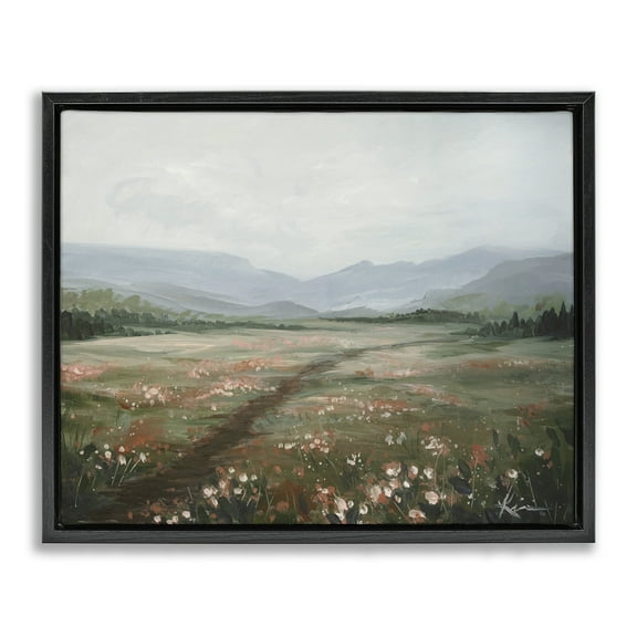 Stupell Industries Path Through Rolling Meadow Landscape & Nature Painting Black Floater Framed Canvas Art Print Wall Art, 21 x 17