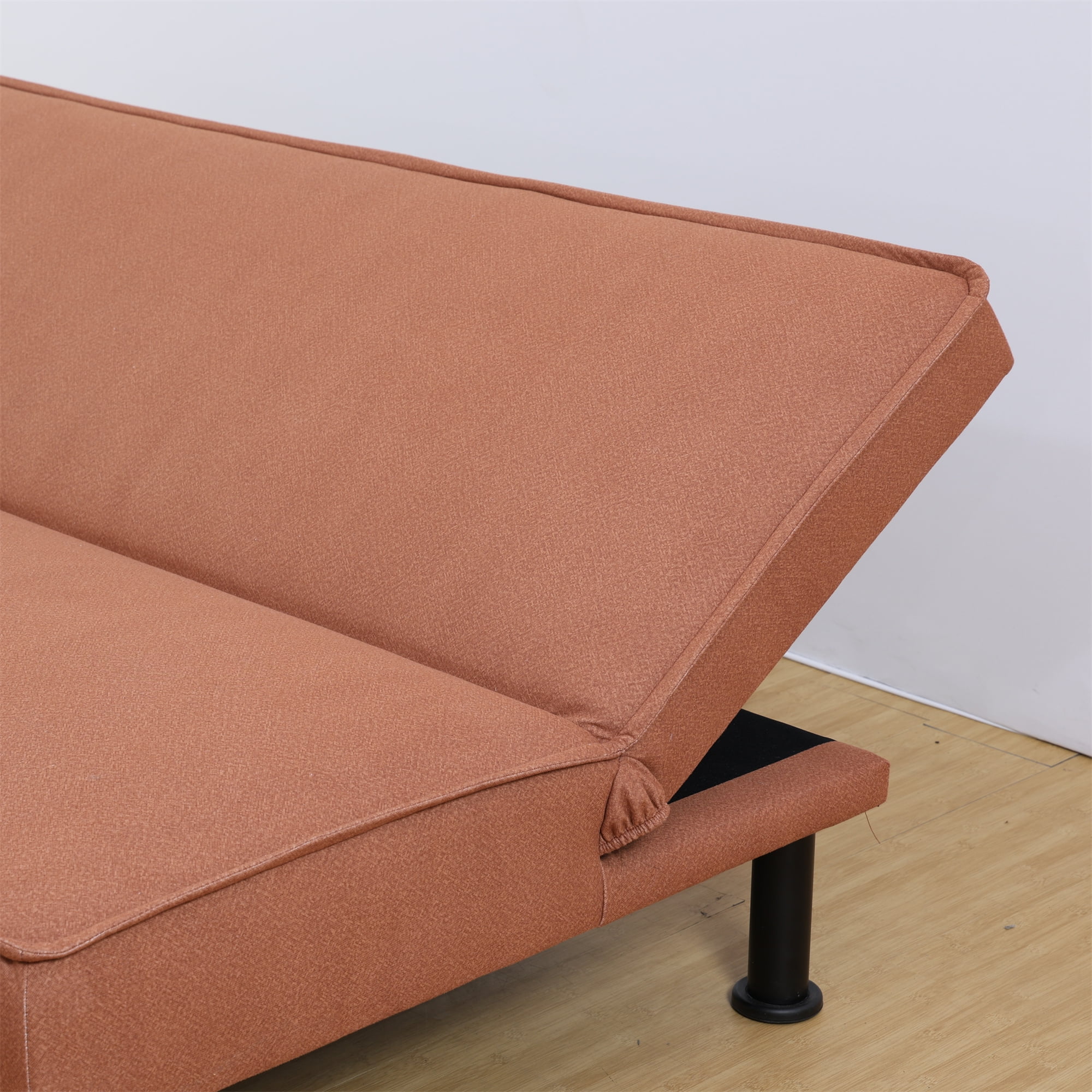 Aukfa Modern Futon Convertible Sofa Bed for Home Office, Adjustable Backrest, Flannel, Brown