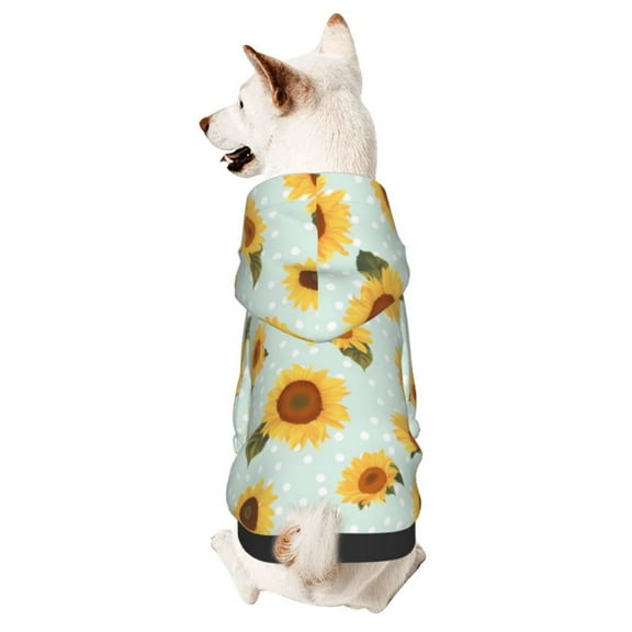 Honeii Vintage White Polka Dot Sunflower Print Small Dog Hoodies Pet Hooded Sweatshirts Fall Winter Puppy Cat Sweaters Warm Clothes for Small Dogs Outfits Costume-X-Small