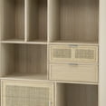 thumbnail image 4 of Benjara Dana 75 Inch Bookcase, 6 Unique Shelves, 4 Rattan Drawers, Black, Brown, 4 of 7