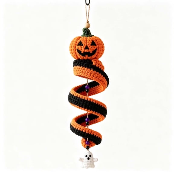 Amigurumi Crochet Kit Halloween Pumpkin Ghost Ornament Spiral Craft Set With Yarn Hook For Holiday DIY Decor