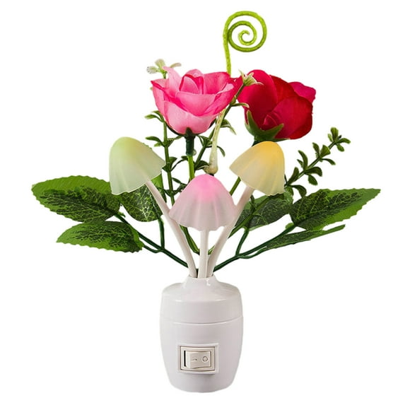 Matoen12 Plug-in LED Mini Flower Night Lights for Kids Children, with Case, 7 Colors Changing Nightlight Desk Lamp for Bedside Lounge Hallway, Birthday Holiday Christmas Gifts, 6.9"x2", 1PC, D