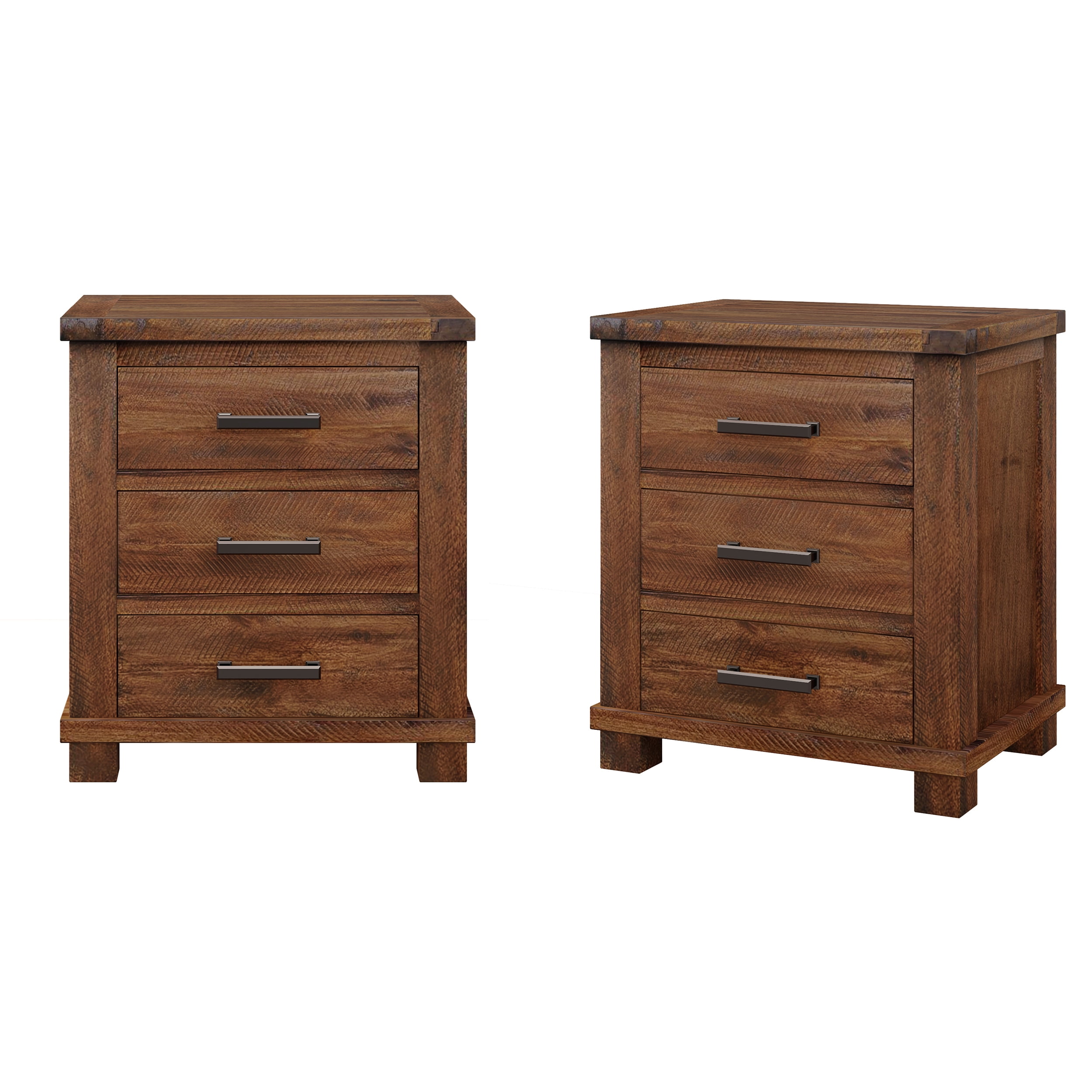 Mintazer Farmhouse Nightstand Set of 2, Nightstands with 3 Drawers, End Tables for Home Office Bedroom, Brown