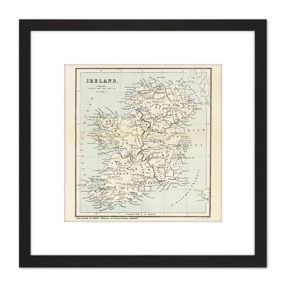Map Reeves Book Erin Ireland Eire 8X8 Inch Square Wooden Framed Wall Art Print Picture with Mount