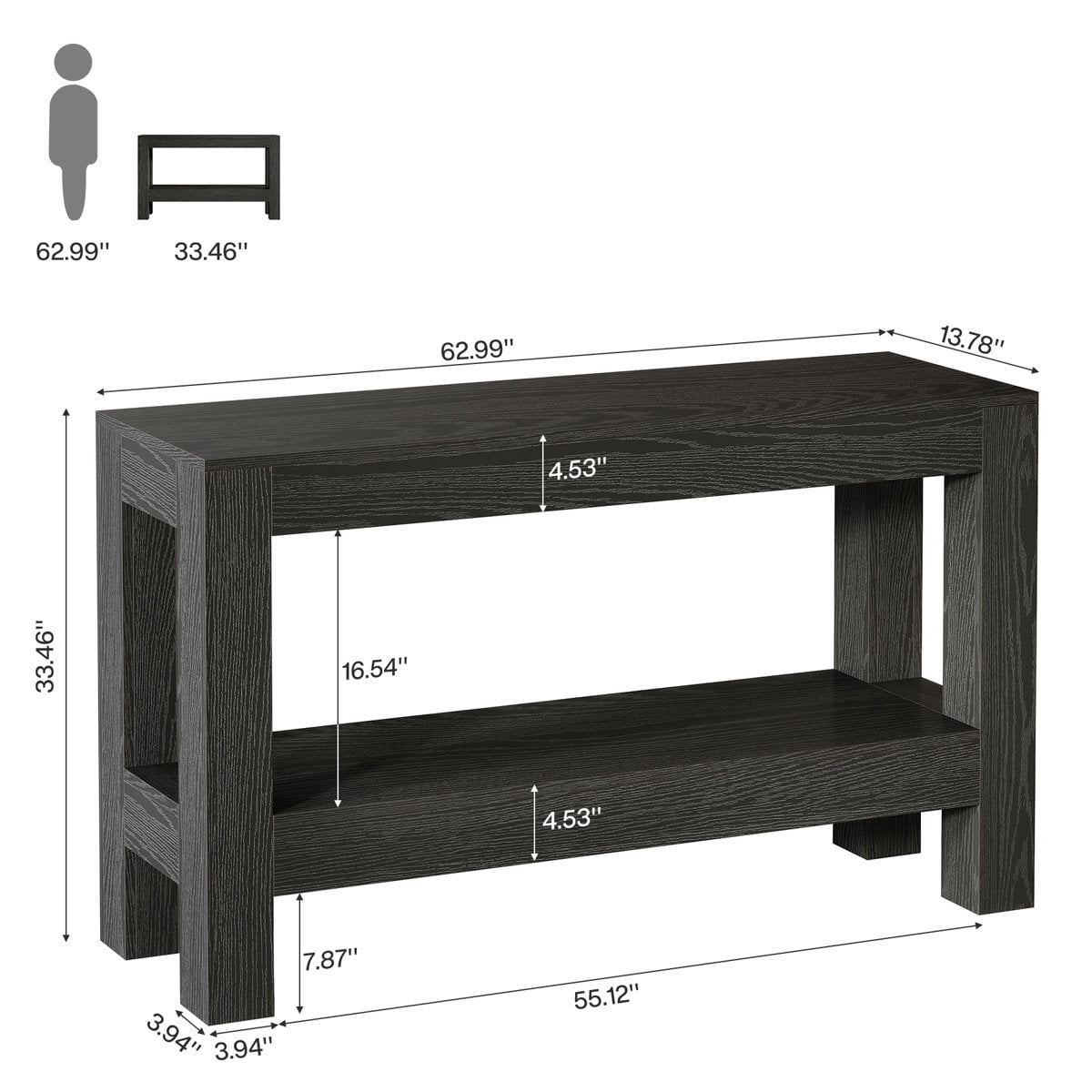 Tribesigns 62.99" Long Wood Console Table, Farmhouse 2-Tier Entryway Table Sofa Table