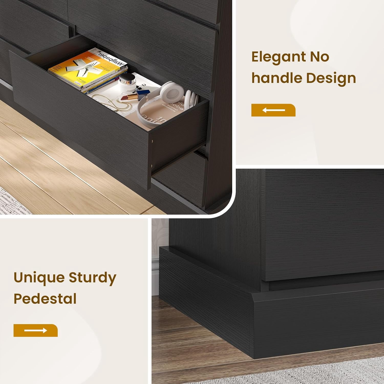 Black Dresser with 8 Drawers for Bedroom Wide Chest of Drawers Storage Cabinet for Living Room