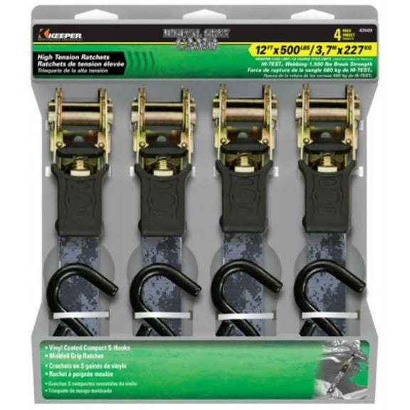 Hampton Products-Keeper 43509 Ratchet Tie Down, Digital Gray Camo, 1-In. x 12-Ft., 4-Pk.