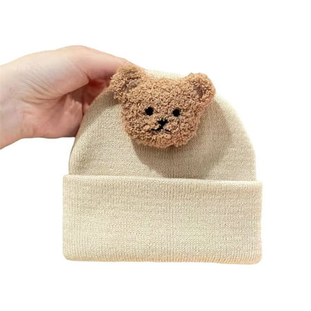 

Genuiskids Baby Girls Boys Knitted Hat Soft Warm Cute Cartoon Bear Doll/Label Winter Cap for Casual Daily