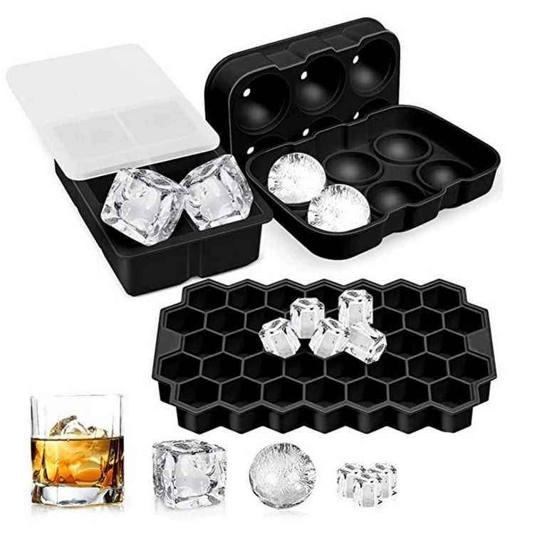 Ice Cube Trays, Silicone Ice Ball Maker with Lid, Honeycomb Ice Tray with  Cover and Square Ice Cube Mold for Cocktails, Whiskey, Beer, Juice, Easy  Release and Reusable (3 Pack) 
