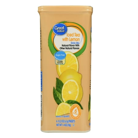 Great Value Drink Mix, Iced Tea with Lemon, Sugar-Free, 1.4 oz, 6 Count