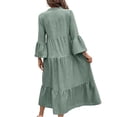 thumbnail image 5 of Otvok Ladies Button Front Tiered Maxi Dress, Women Notch V Neck Dress, Flared Long Sleeve Loose Summer Vacation Outfit, 5 of 7