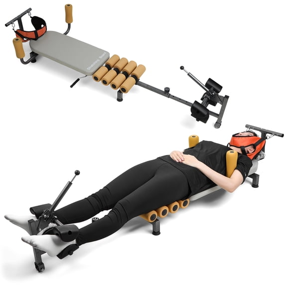 Aqzb Back Stretch Bench with Cervical Traction, Length Adjustable Spine Stretcher Bed with Foam Rollers, 150kg Load-capacity Lumbar Decompression Table with Cervical Traction Lumbar Stretcher