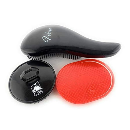 G.B.S Wave Detangling Brush 3Pk Red and Black- Glide Thru Hair Brush, Professional No Pain Detangler for Women, Men, Kids and even Pets! For Curly, Wavy, Thick, Thin, Wet, Dry and Straight (Best Brush For Thick Wavy Hair)