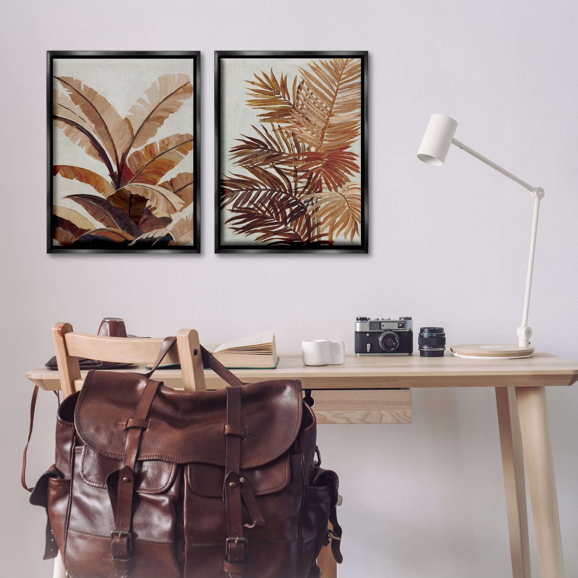 Stupell Industries Brown Tropical Palm Plants Plants & Flowers Painting Black Floater Framed Canvas Art Print Wall Art, 21 x 31, Set of 2