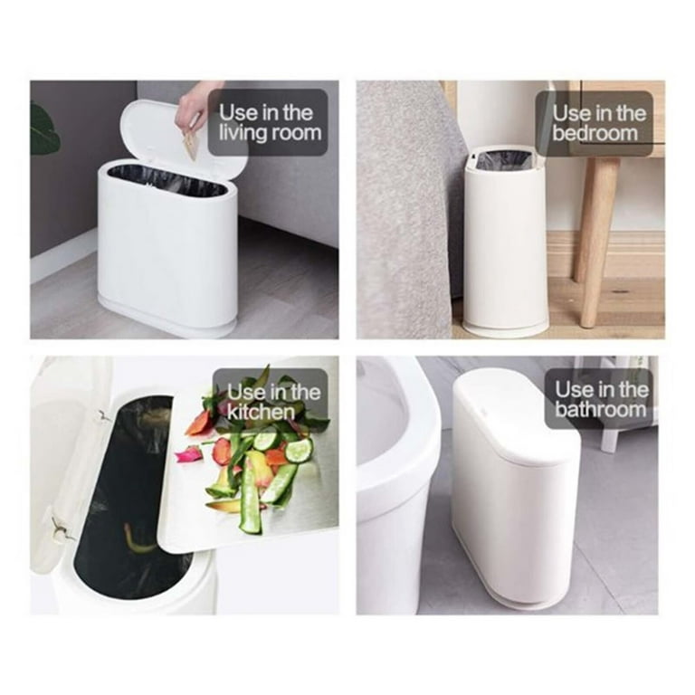 Trash Can, 10 Liter / 2.4 Gallon Plastic Slim Garbage Container Bin With  Press Top Lid, White Waste Basket For Kitchen, Bathroom, Living Room,  Office