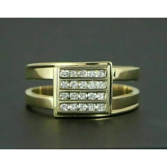 1Ct Round Cut Lab-Created Diamond Engagement Men's Wedding Ring 14k Yellow Gold Plated