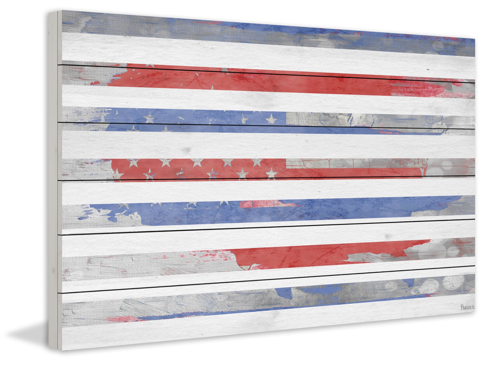 Parvez Taj "Striped America" Print on White Wood