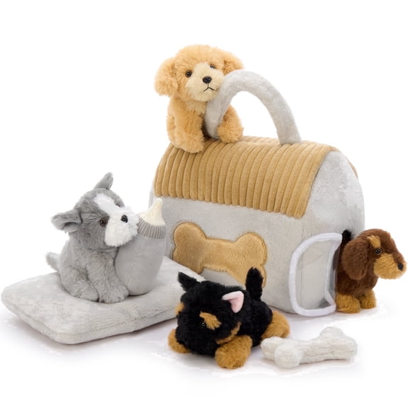 MaoGoLan 8 Pcs Dog House Stuffed Animal 9.8'' Cute Dog House With 4 Puppies Inside Plush Toy