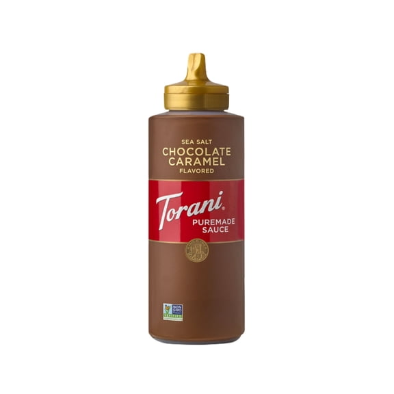 Torani Puremade Sea Salt Chocolate Caramel Sauce, Plastic Bottle, Coffee and Dessert Topping, Dairy Allergen, 16.5 oz
