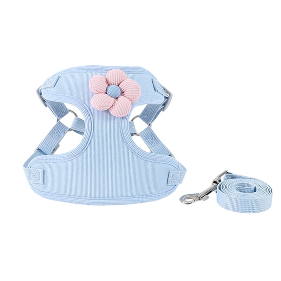 Blue M Escape Proof Dog Harness Vest With Cute Flower Design Adjustable For Small Medium Dogs Leash Included