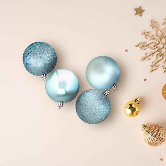 Northlight Shatterproof 4-Finish Christmas Ball Ornaments - 3" (75mm) - Baby Blue - 16ct