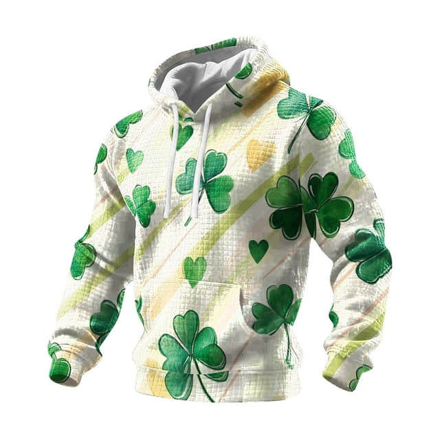 Tauxra Chandail à Capuchon Imprimé de la Saint-Patrick pour Hommes, Col Rond, Style de Rue, Haut à Cordon, Chandail à Manches Longues pour Hommes avec Motif Graphique, Coupe Ample Décontractée, Hauts Rétro