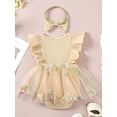 thumbnail image 3 of Bagilaanoe Newborn Baby Girl Summer Rompers Dress Flower Embroidery Fly Sleeve Bodysuits + Headband 3M 6M 12M 18M 24M Infant Tulle Patchwork A-line Dresses, 3 of 9