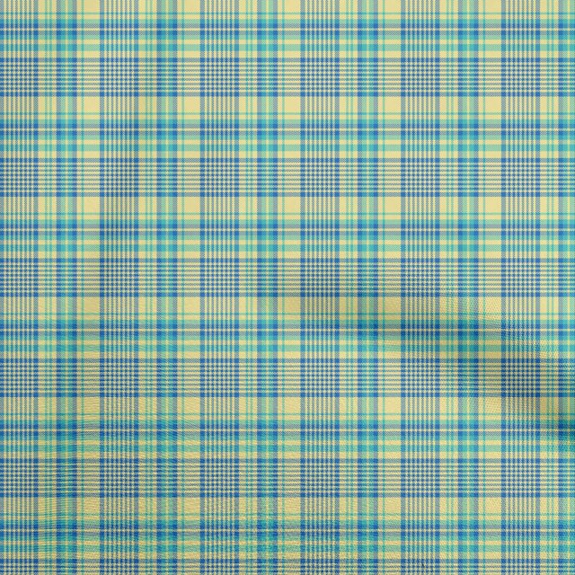 oneOone Georgette Viscose Light Yellow Fabric Check Sewing Material Print Fabric By The Yard 42 Inch Wide
